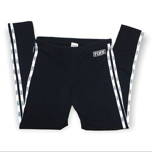 PINK Victoria's Secret Medium Black Logo Stripe Leggings